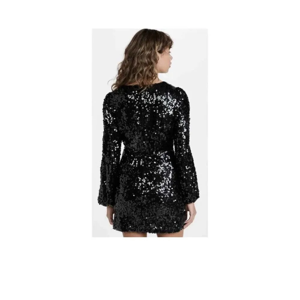WAYF Womens Sequin Long Sleeve V Neck Mini Dress Black Size XS - Image 2
