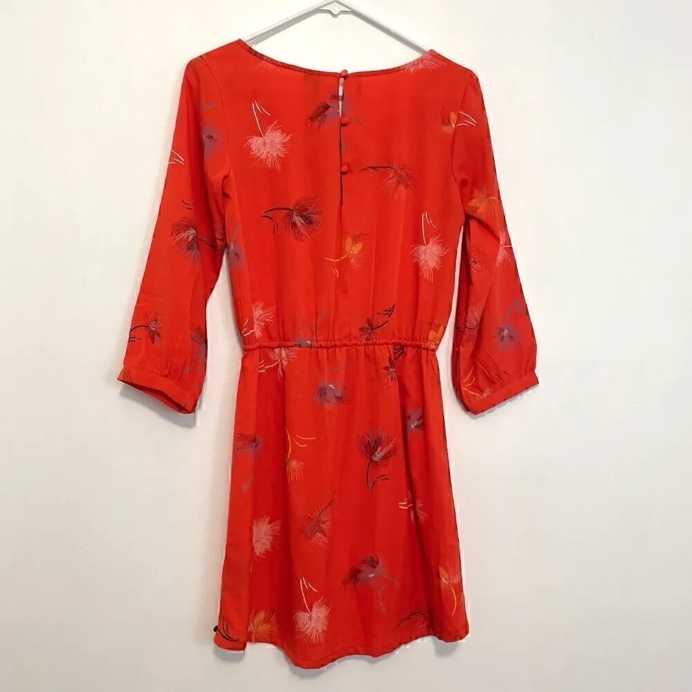 O'NEILL PACSUN Jules Shift Dress Red ish Floral 3/4 Sleeve Tie Waist Button Back - Image 13