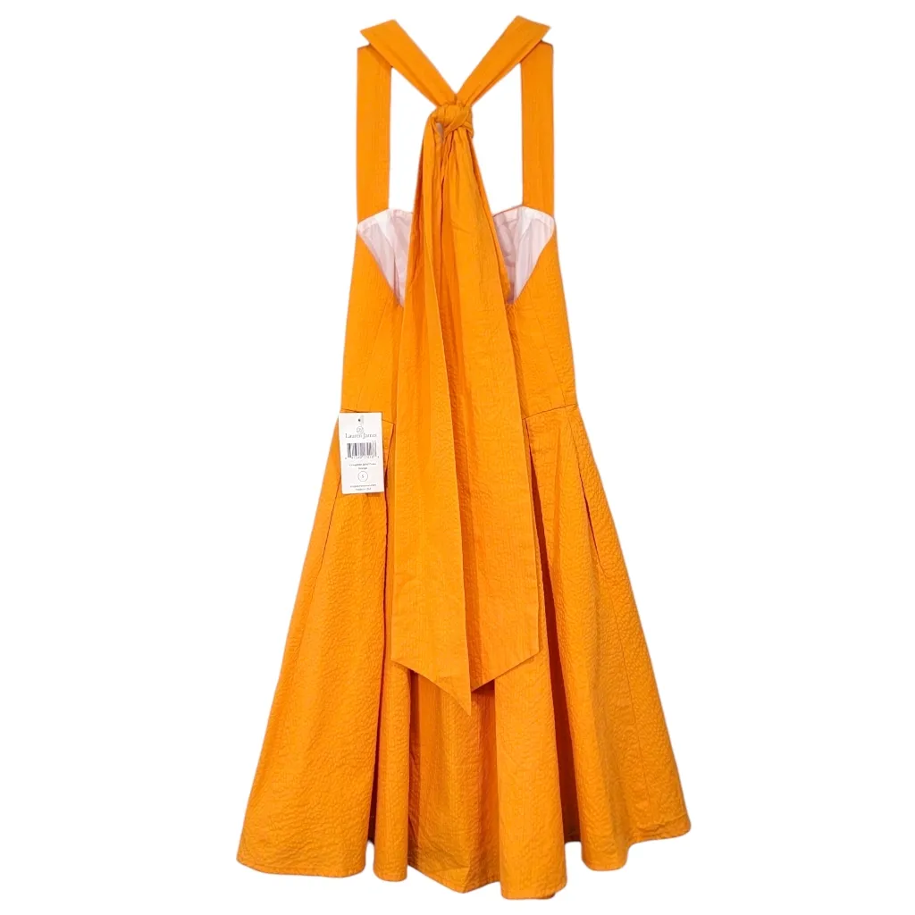 Lauren James Livingston Orange Halter Seersucker Gauze Midi Dress NWT Size Small - Image 9