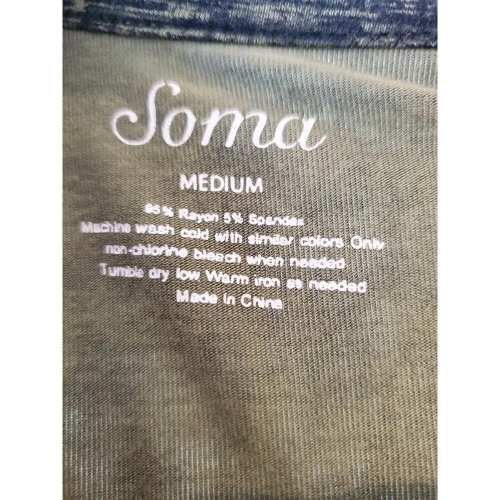 Soma Womens Green Cutouts Side Slit Rayon V Neck Long Sleeve Top Blouse Medium - Image 7