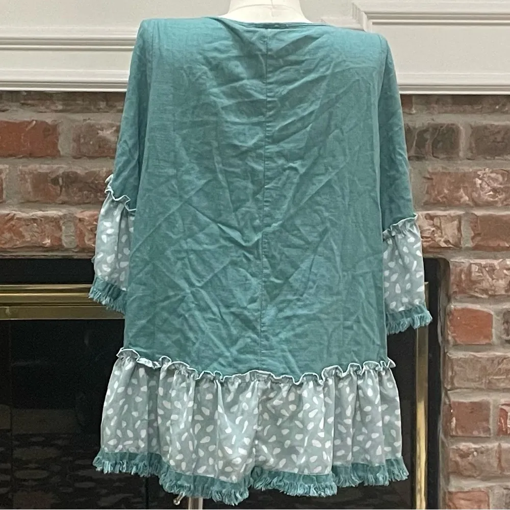 linen-blend green layered ruffled multipatterned top / S / Excellent cond. - Image 8