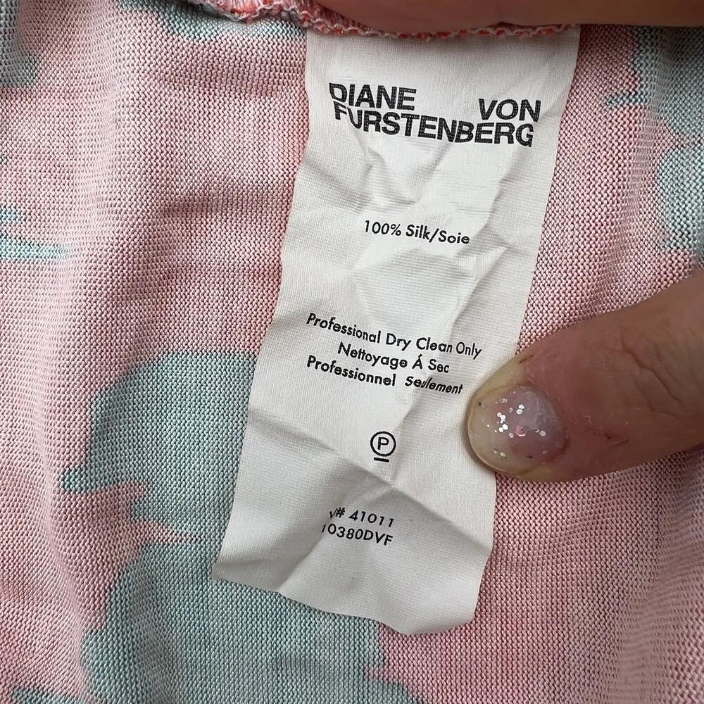 Diane Von Furstenburg Printed Wrap Silk Dress Orange Teal - Image 6