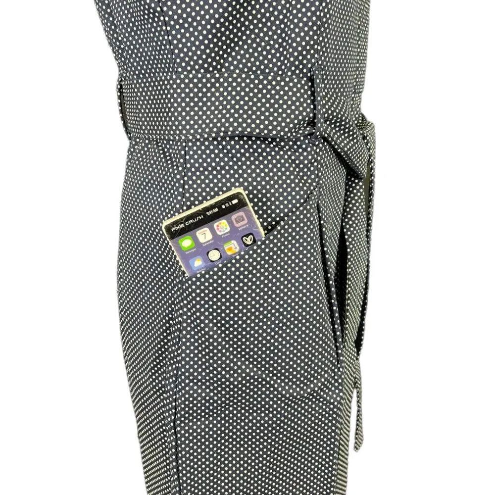 Tommy Hilfiger Womens Sheath Dress Polka Dot Sleeveless Tie Belted Navy Blue - Image 6