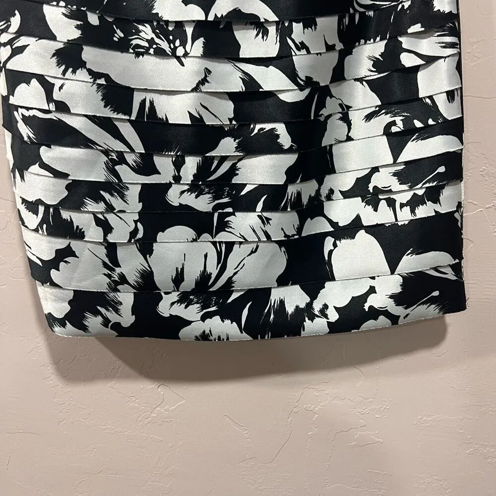 WHBM Black and White Floral Shutter Pleat Spaghetti Strap Cocktail Dress - Image 3