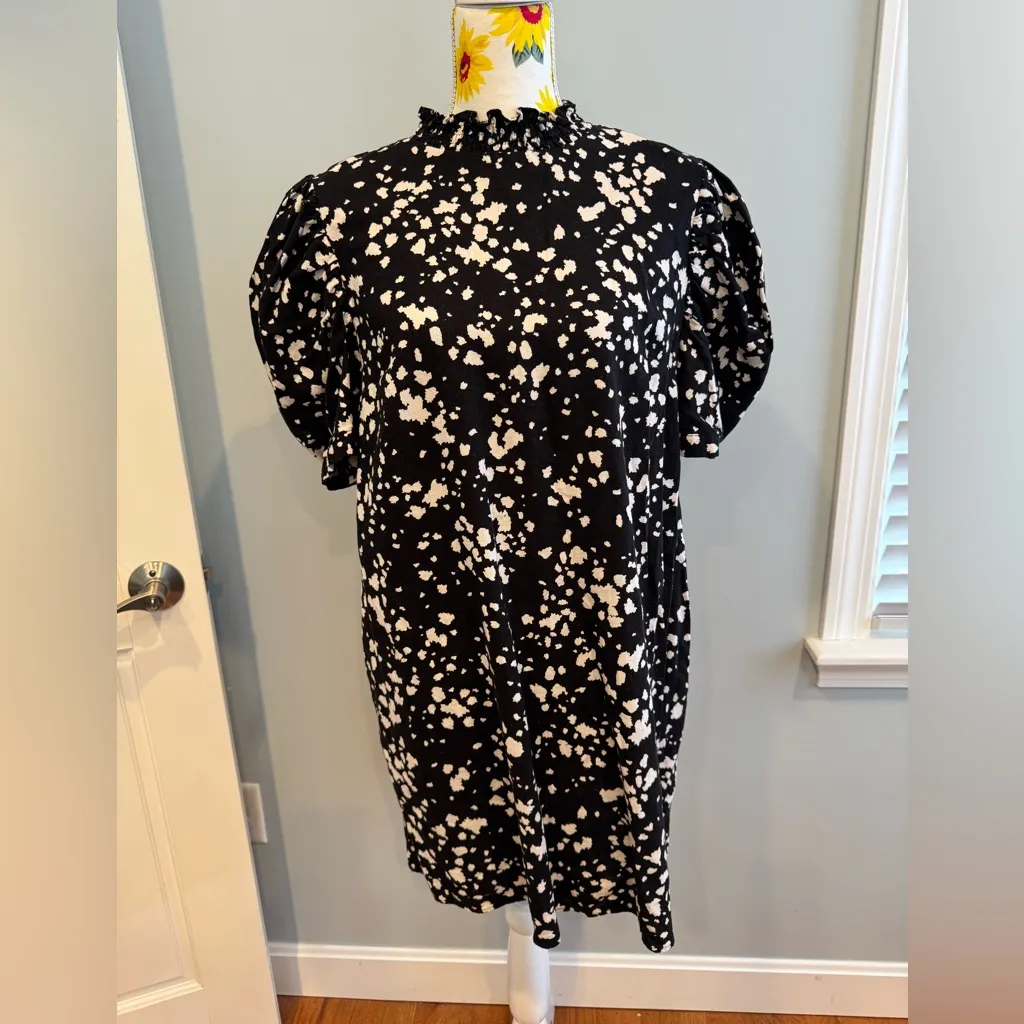 Who What Wear Puff Short-Sleeve Ruffle Linen Blend w/Pockets Dress Size S - Image 2