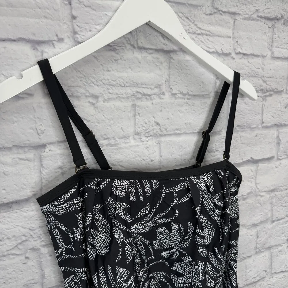Island Escape Coral Gables Printed Blouson Bandeau Tankini Top Size 8 Black New - Image 4
