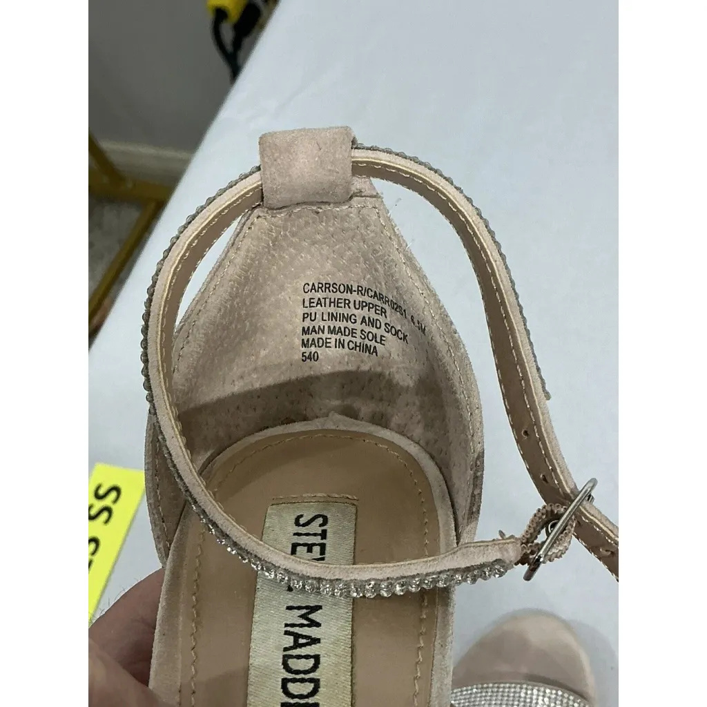 Womans Steve Madden Carrson 6.5 M Pink Suede Rhinestone Band Ankle Strap Heels - Image 7