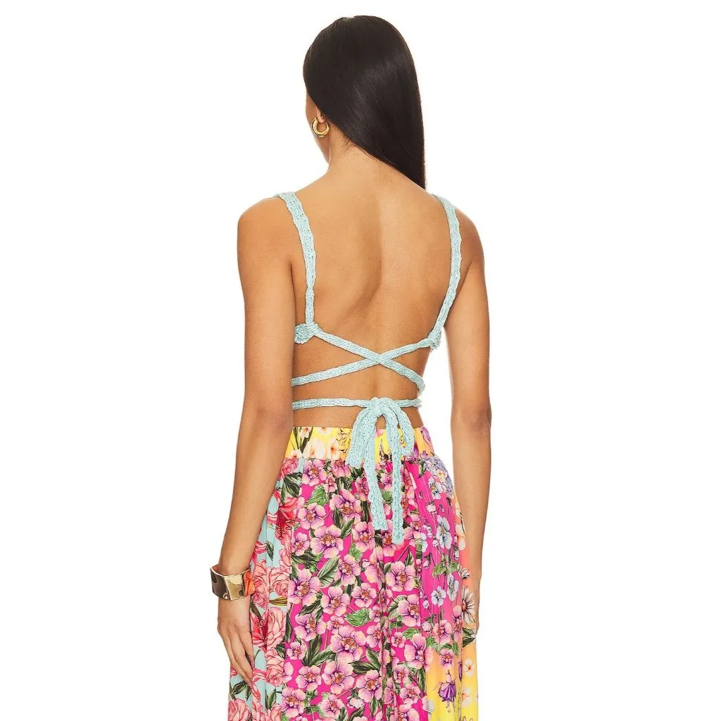 Agua Bendita x REVOLVE Albany Crop Top Aqua Floral Womens Size Large - Image 4