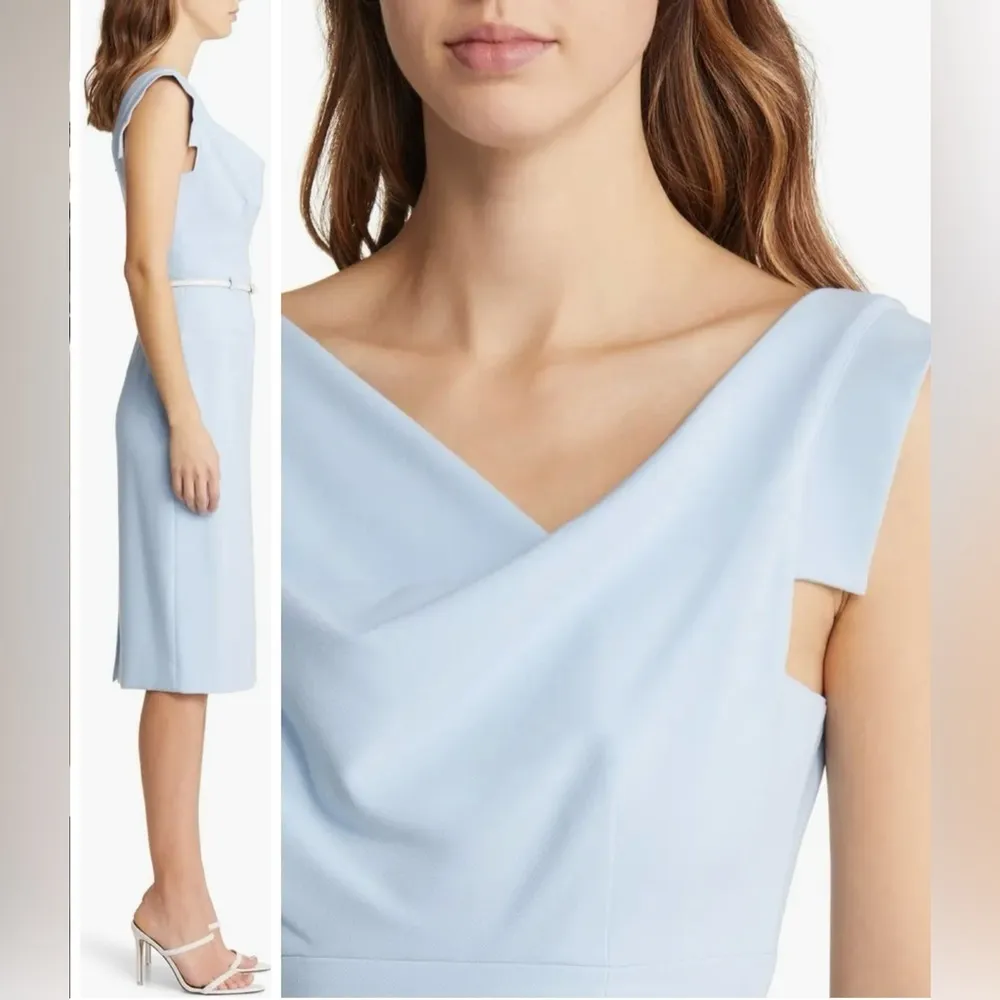 NWOT black Halo Belted Classic Jackie O Midi Dress size 8 light blue - Image 5