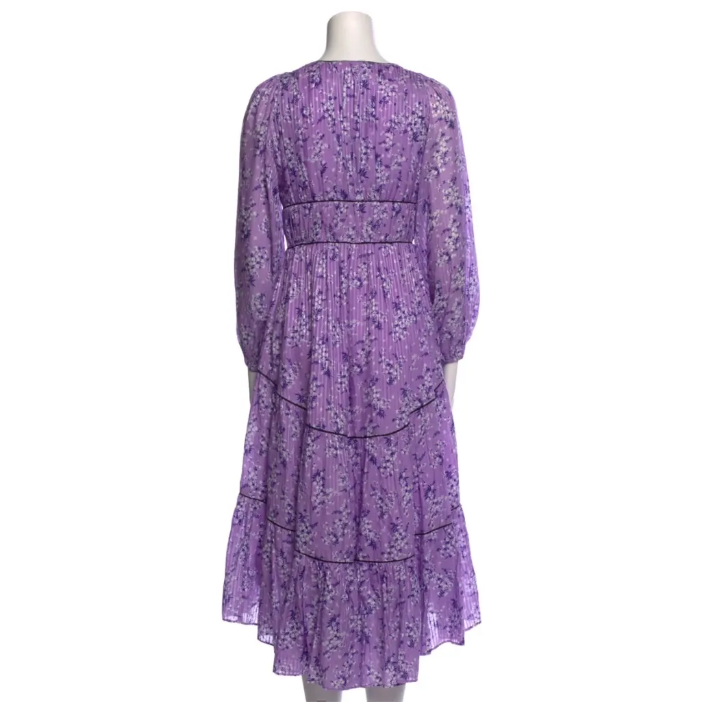 NWOT ULLA JOHNSON Joan Gathered Floral Silk Jacquard Midi Dress In Lilac Size 2 - Image 10