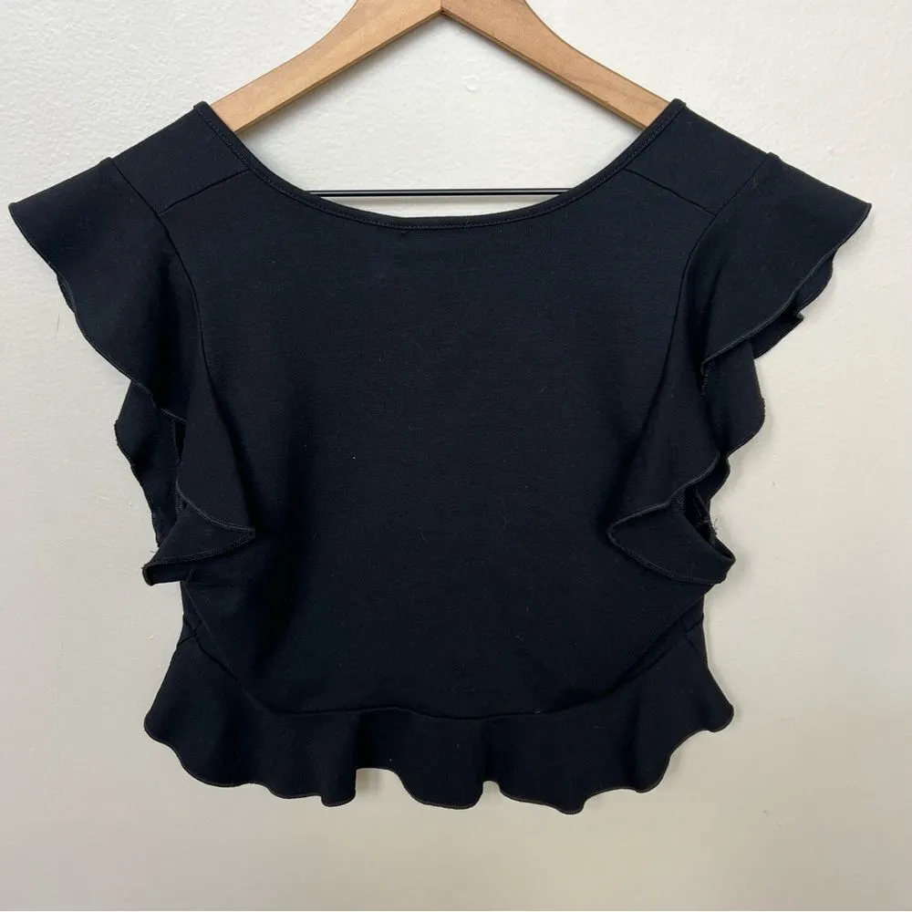 Free People Intimately Black Ruffle Plunge V-Neck Crop Top Peplum Size Large - Image 5