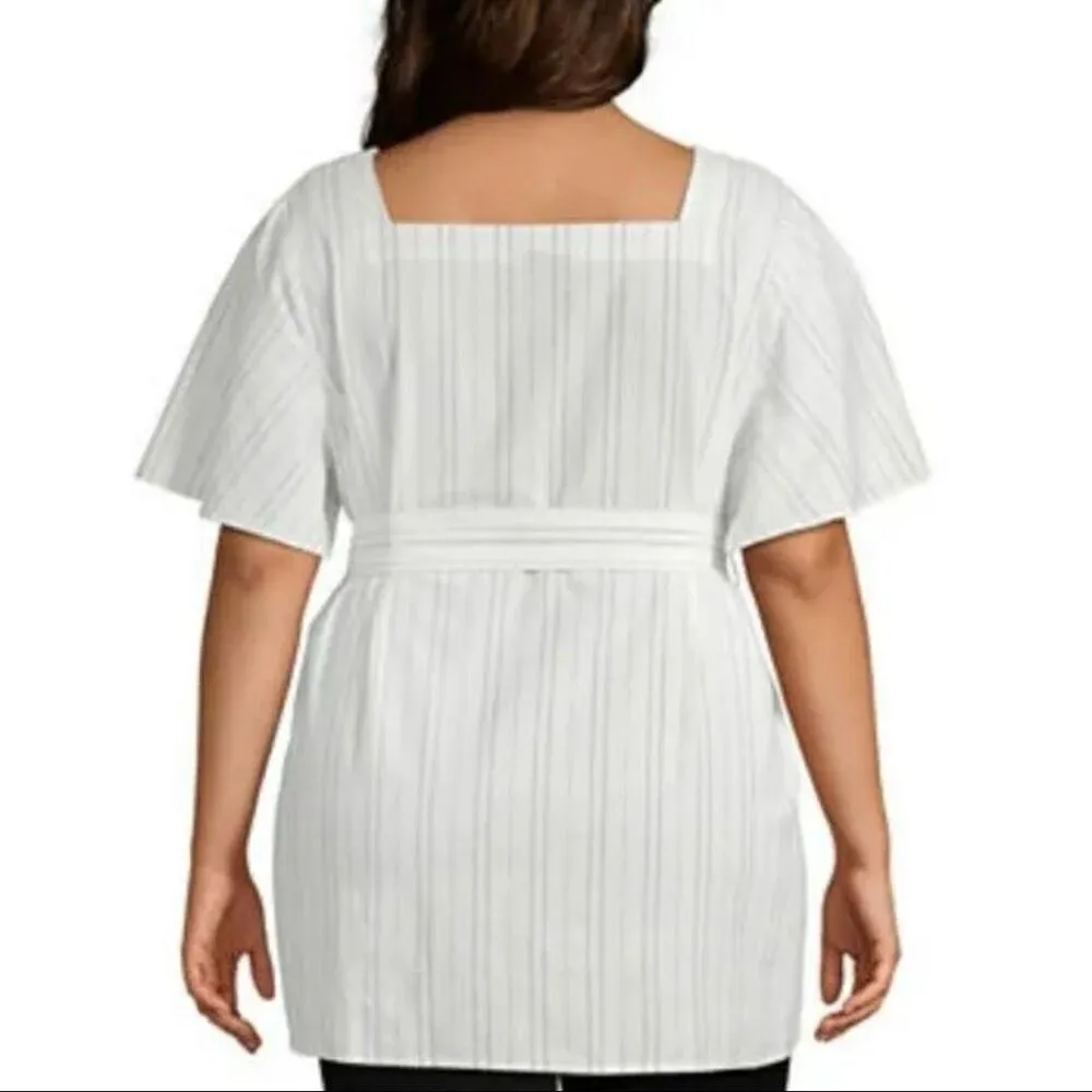 Womens ANA a.n.a  Pinstripe Button-Up Square Neckline Belted Shirt Size - Sz 1X - Image 2