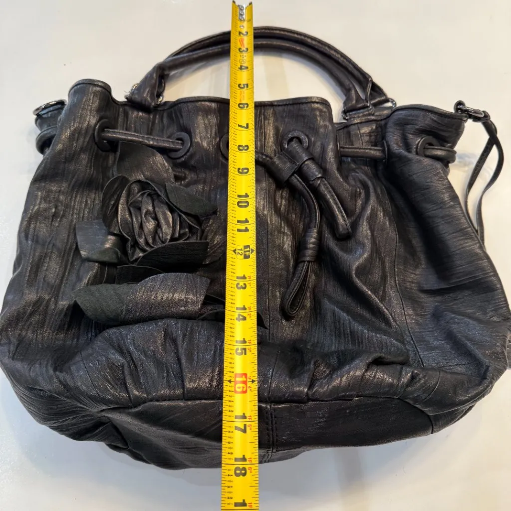 Vince Camuto Black Leather Shoulder Bag Purse with Flowers Leather+Jaquard - Image 8