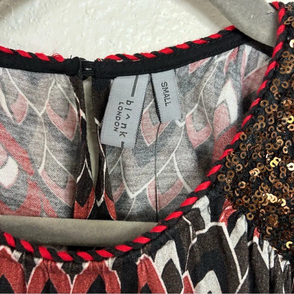 BL^NK London Anthropologie Black Red Sequin Shoulder Metallic Blouse S NWT - Image 9