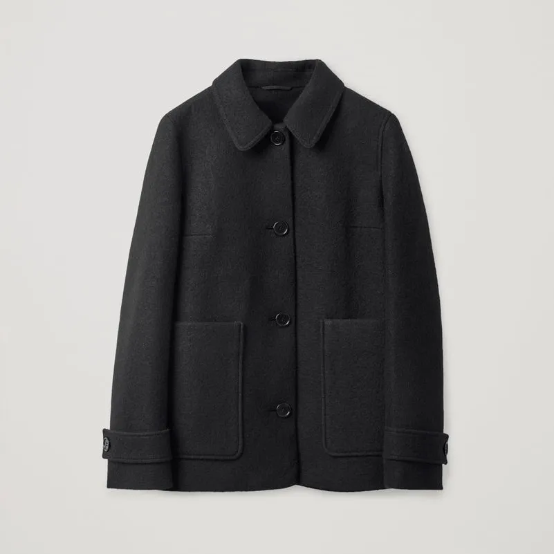 COS NWT  Black 100% Boiled Wool Jacket, Size 14 - Image 2