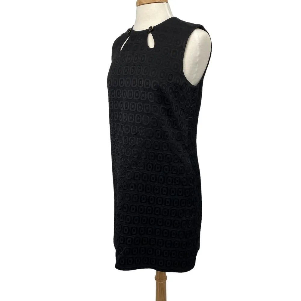 Milly Shift Dress Black Jacquard Textured Geometric Pattern Mod Cutout Womens 10 - Image 6