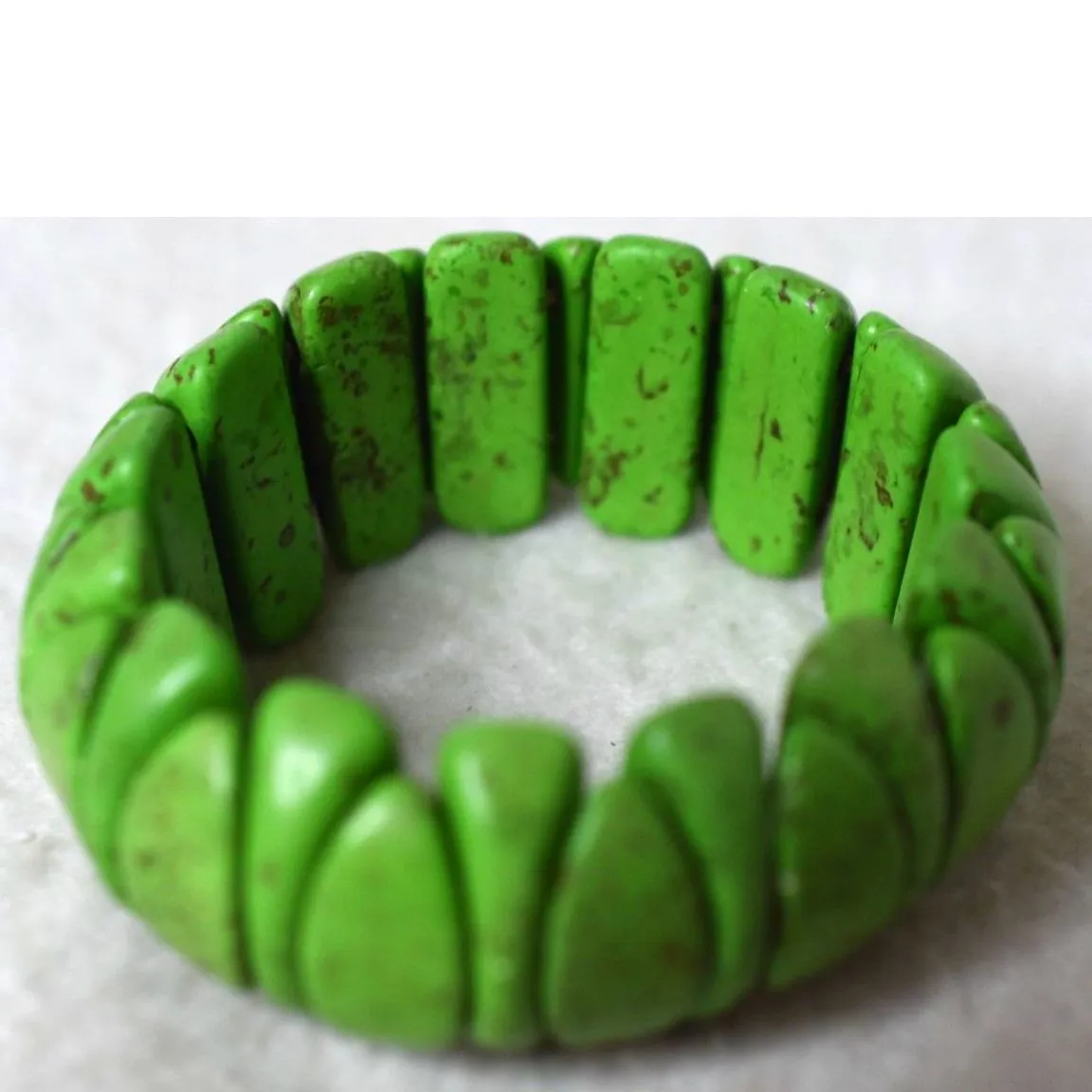 Boho Grunge Chunky Lime Green Heavy 5" Stretch Statement Bracelet - Image 3