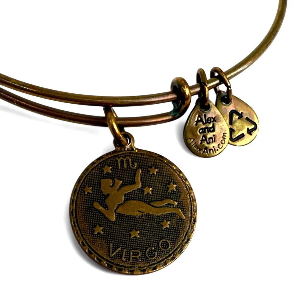 Alex and Ani Virgo Zodiac Charm Bangle Bracelet Antique Gold Tone - Image 5