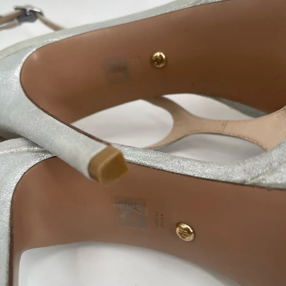 PELLE MODA Heels Size 8 Onora Platform Silver Rhinestone Crystals Strappy Ankle - Image 9