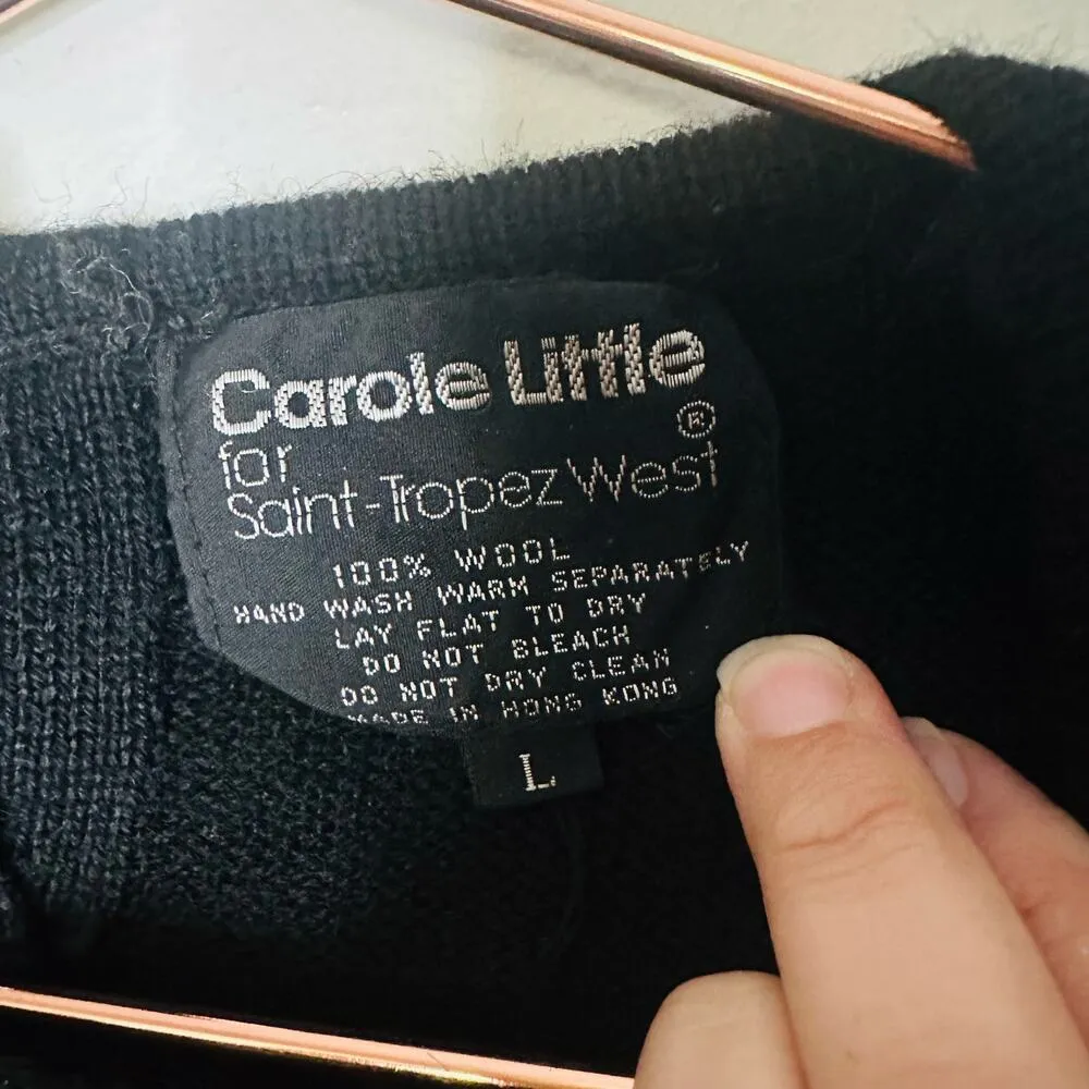 CAROLE LITTLE Vintage Jewel Embroidered 100% Black Wool Sweater Size Large - Image 6
