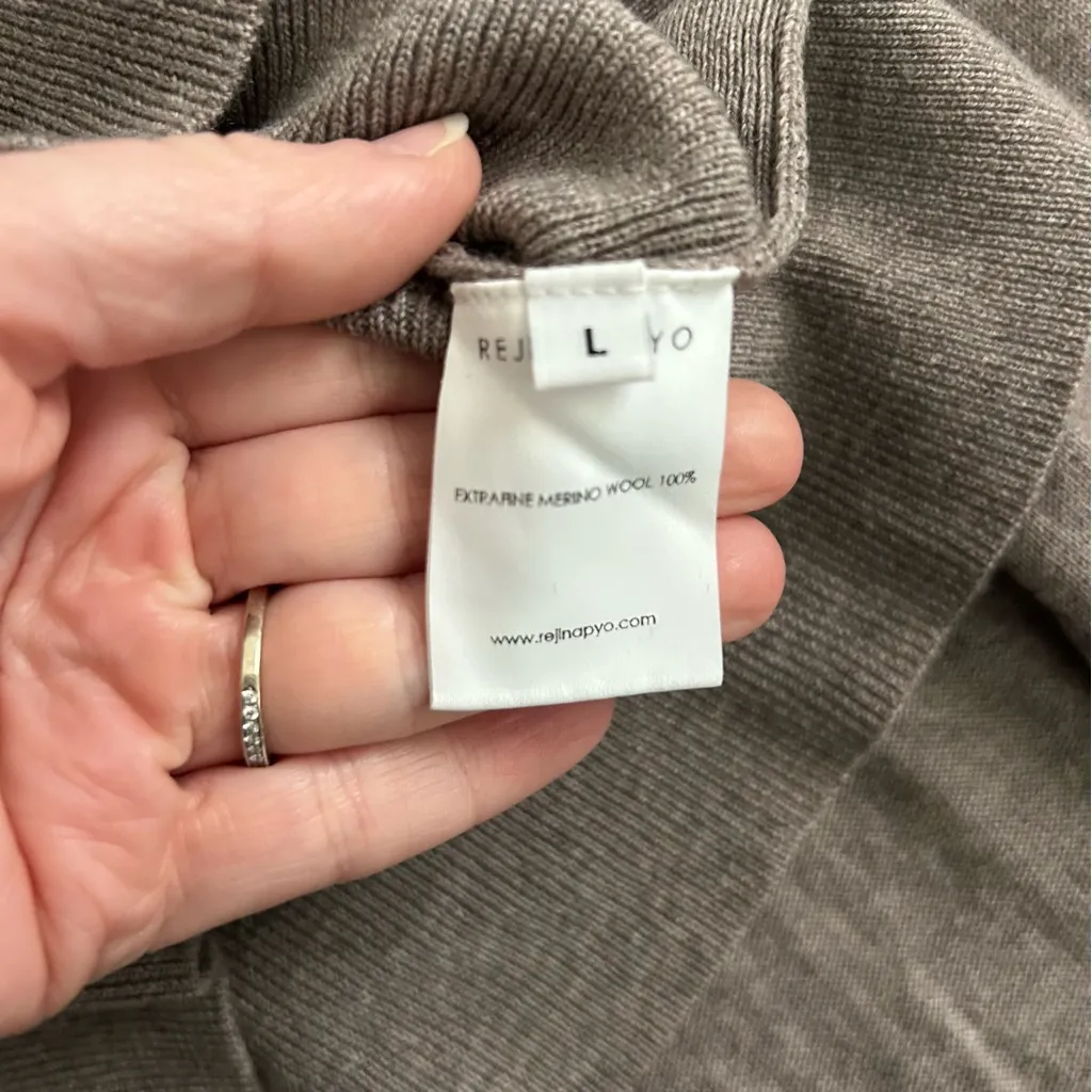 Rejina Pyo Extra Fine Merino Wool Jumper Mock Turtleneck Tie Taupe Sweater L Tan Size L - Image 8