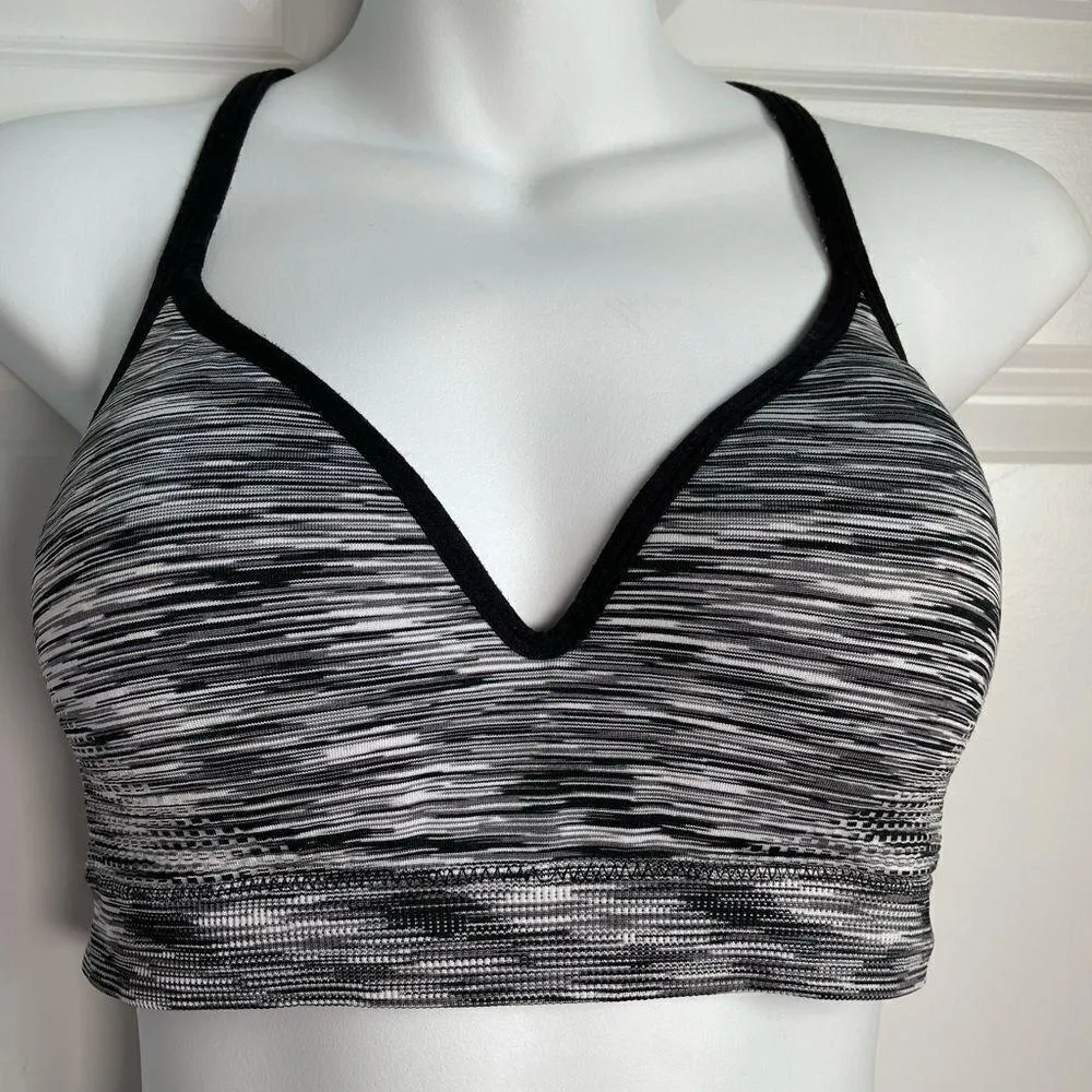 Danskin Now Heather Print V Neck Padded Racerback Sports Bra Gray Black Medium - Image 14