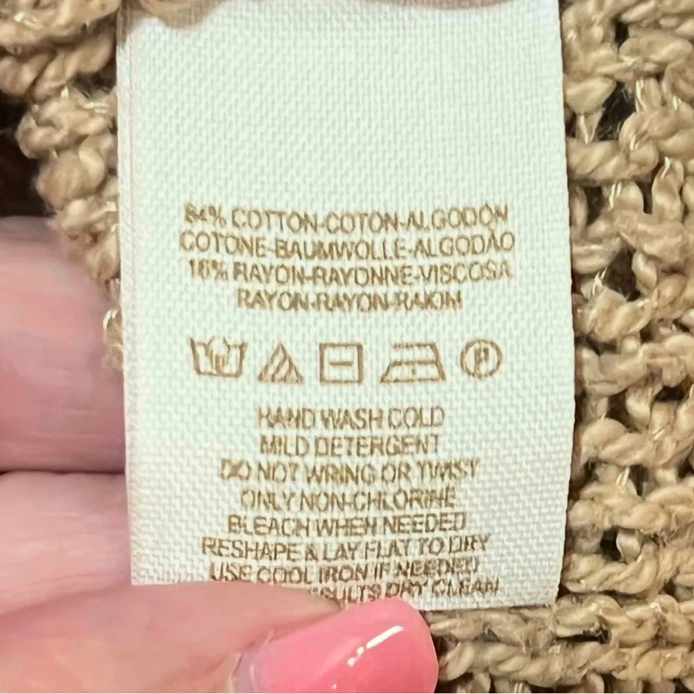 Free People Baja Laguna Coast Pullover Open Crochet Knit Sweater Tan Size Medium - Image 16