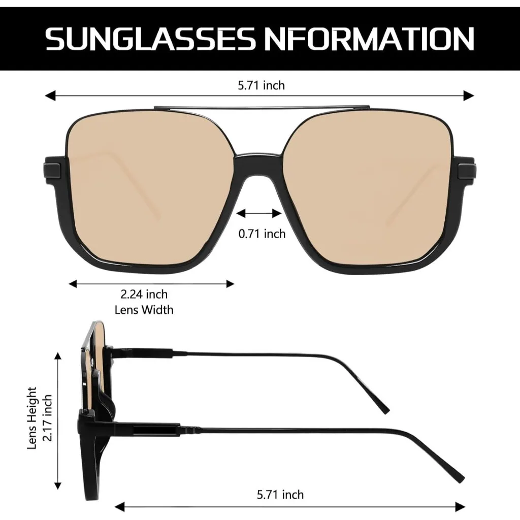 Unisex 2pcs Light Brown Gradient Pink Oversized Aviator Sunglasses for Square Tan - Image 6