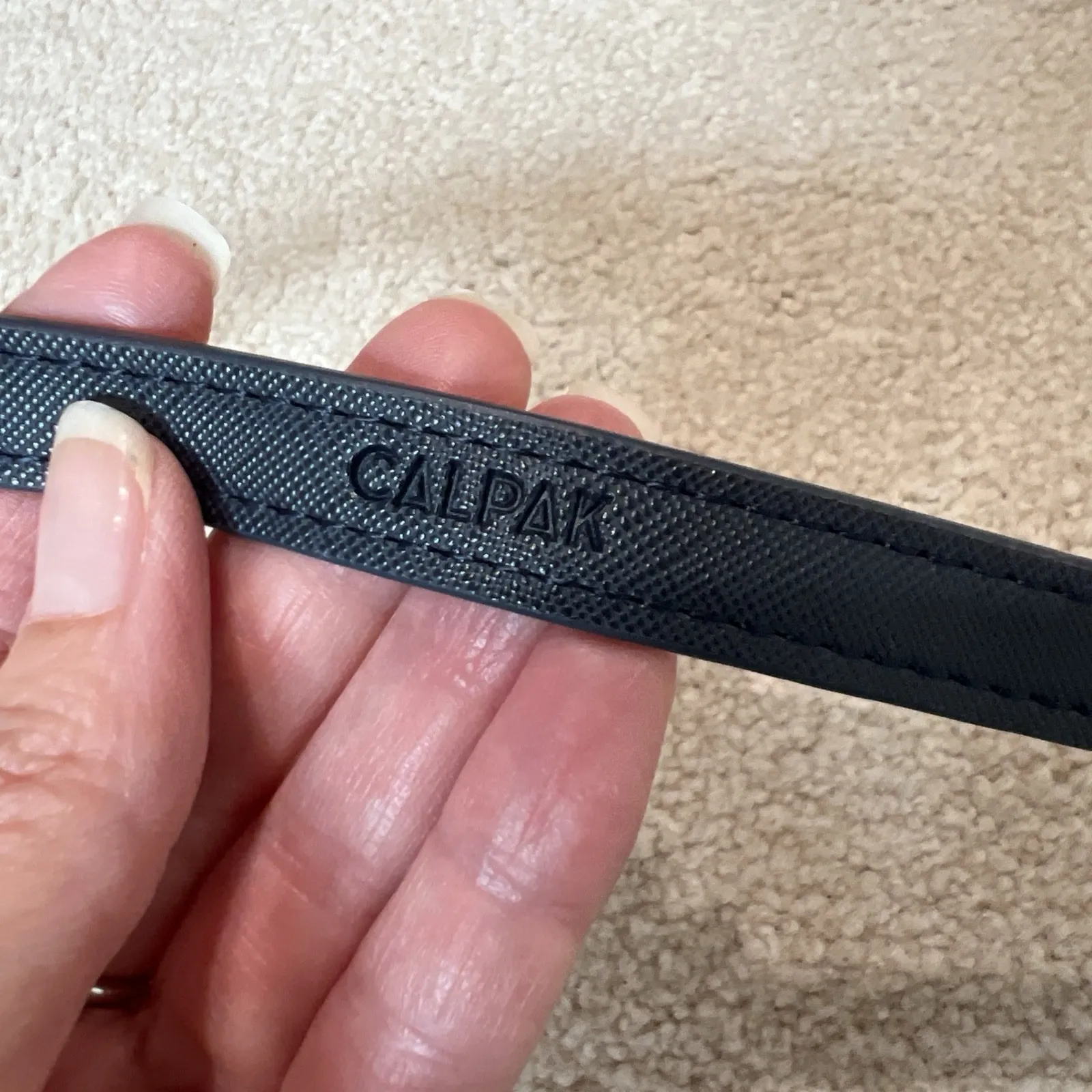 Calpak‎ Navy Faux Leather Crossbody Strap & Faux Fur Top Handle For Wallet Blue - Image 5