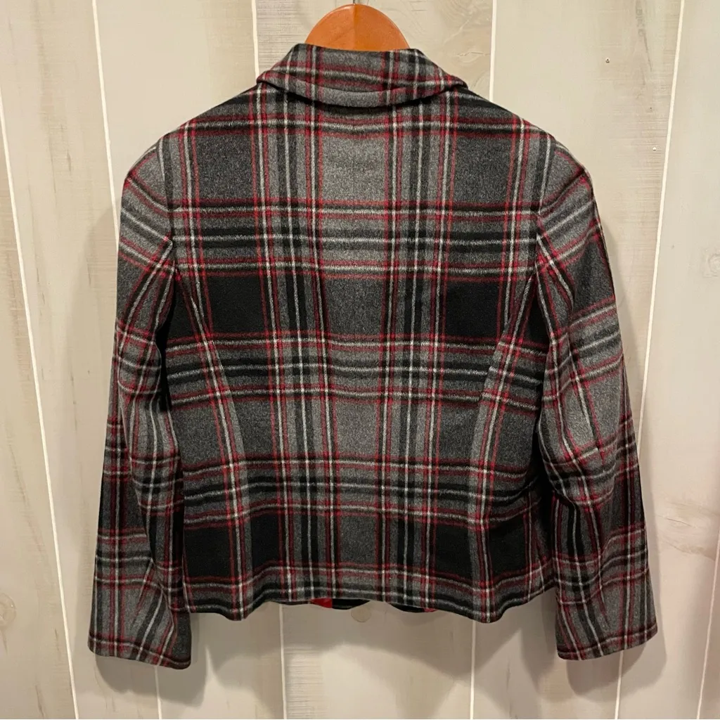 Cute red gray plaid wool blend chunky button blazer Talbots lined pockets - Image 9