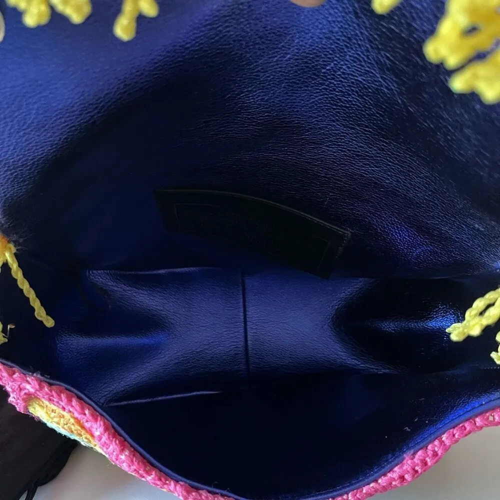 Kurt Geiger Kensington Rainbow Multicolor Crochet Knit Fringe Shoulder Bag Purse - Image 6