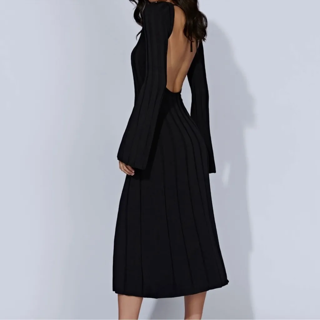 MESHKI Juniper Flare‎ Sleeve Knit Midi Dress - Black size XL - Image 2