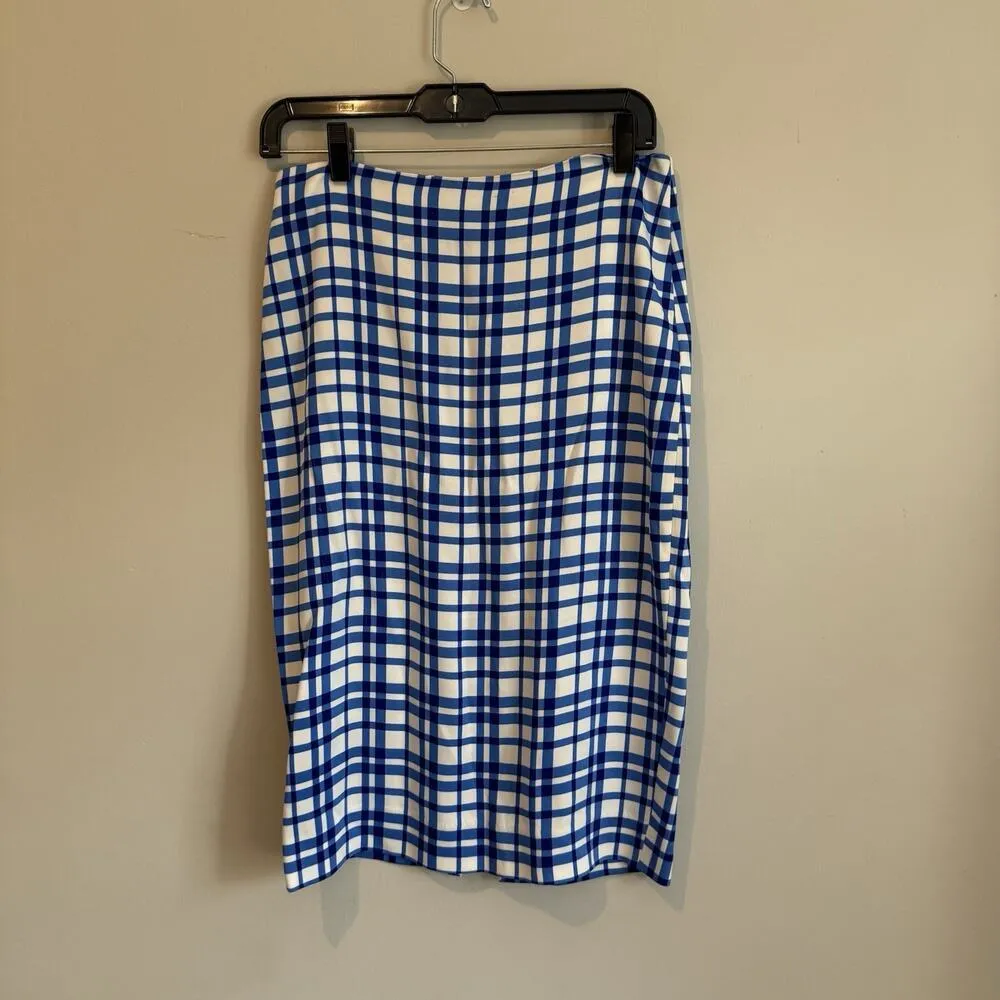 Diane Von Furstenberg Tailored Pencil Skirt Blue & Ivory Roddick Check Size 6 - Image 2