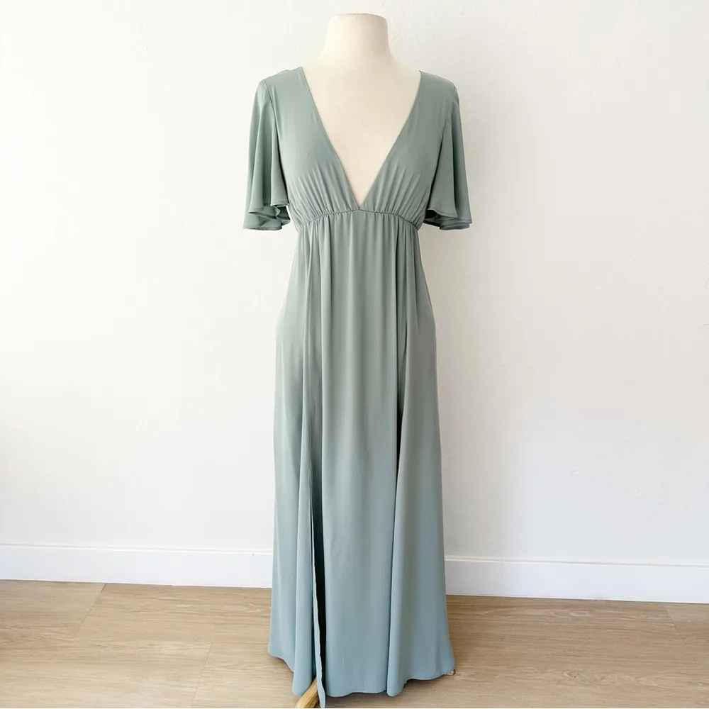 Show Me Your Mumu Faye Flutter Maxi Dress in Silver Sage Crisp | XXS - Image 79