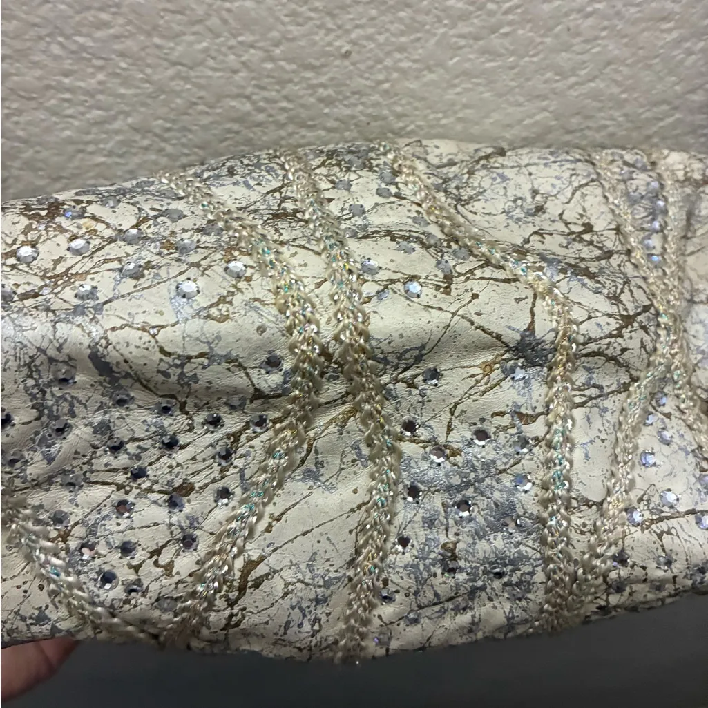 Vintage Rita Diana Elegant for Mylinka CreamWith Crystals Cinch Leather Bag Gray - Image 7