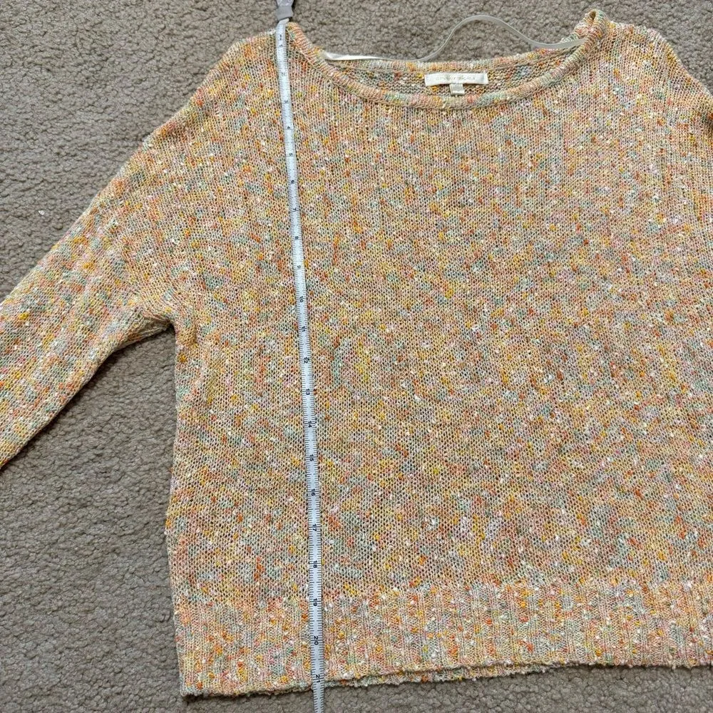 Under Skies | Peach open knit multicolor bouclé cropped sweater, size small - Image 6