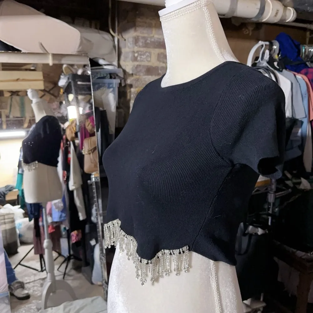 Muy Muy FANCY COLLECTION short sleeve sweater silver tassels Junior size S NWT - Image 3