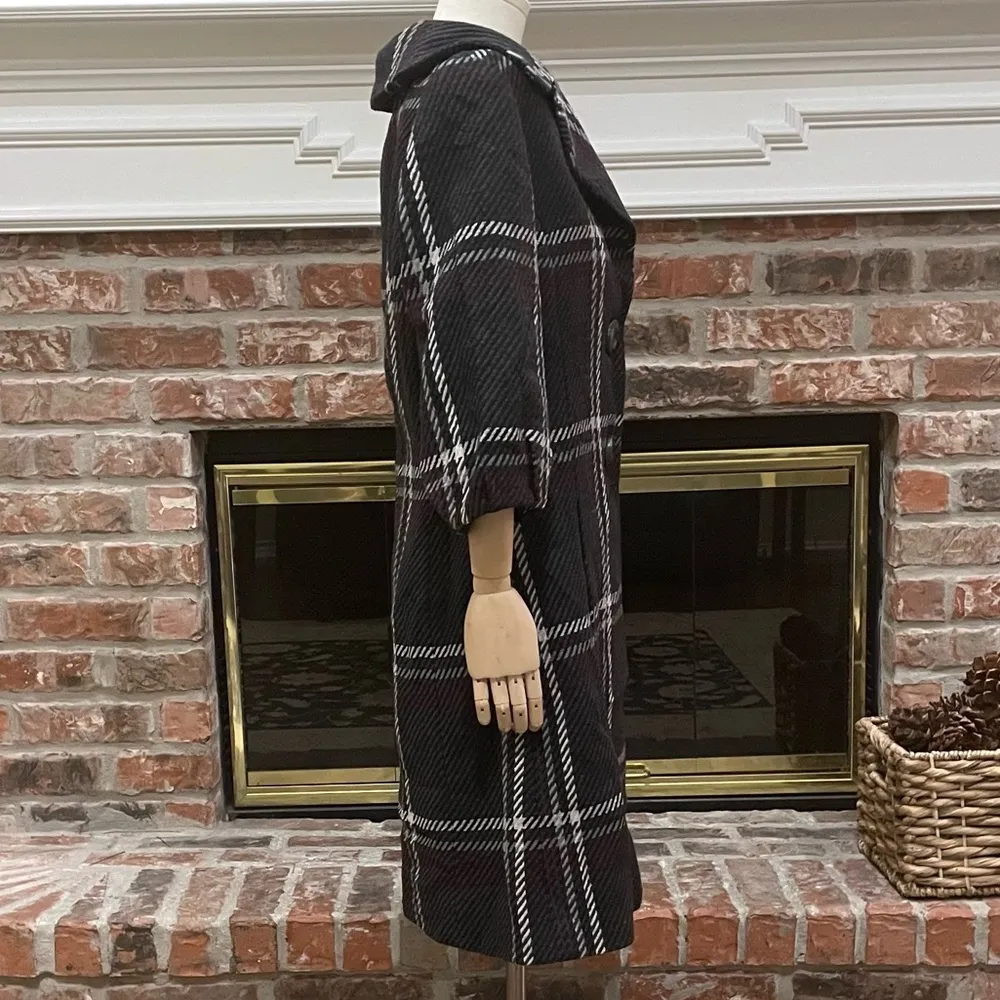 Classiques Entier designer black plaid mid-length wool-blend trench coat/ M /EUC - Image 4