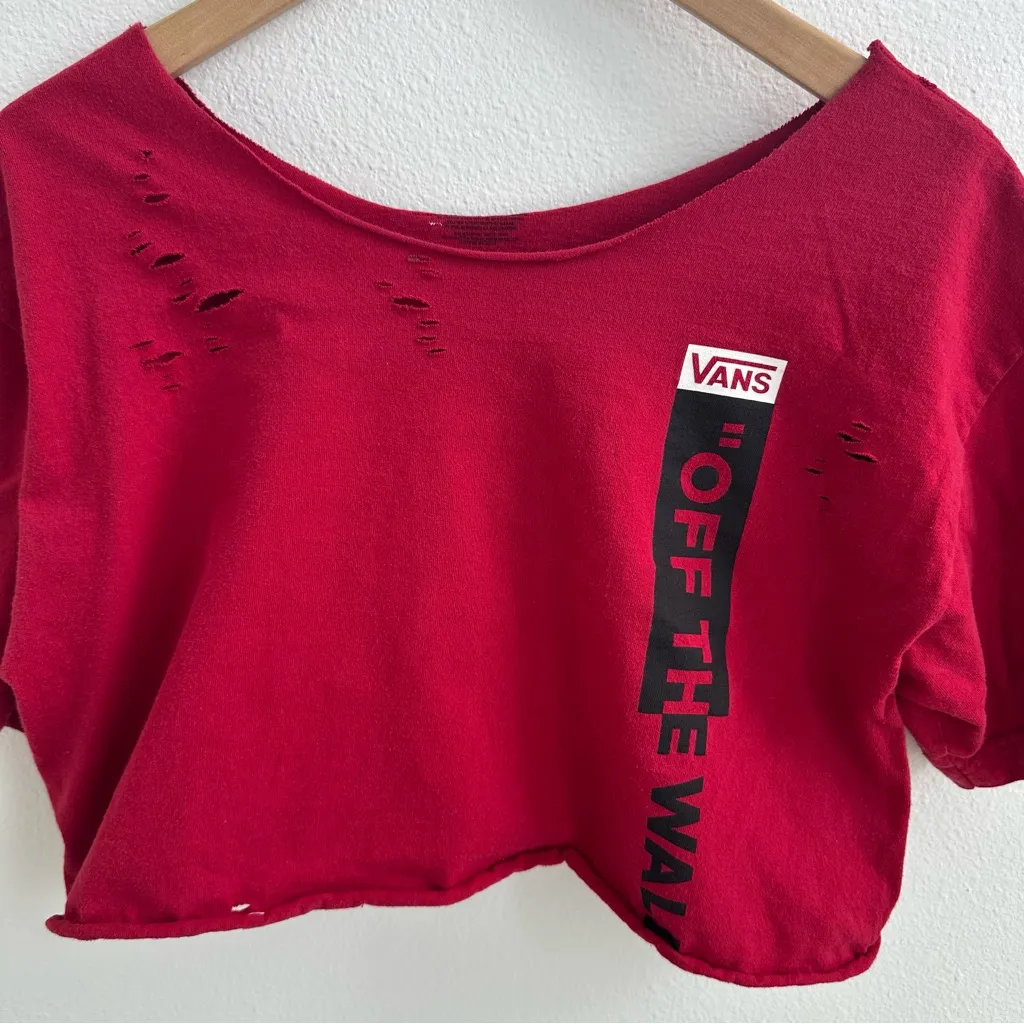 Vans Red Destroyed Cropped Off the Shoulder Top - Image 2