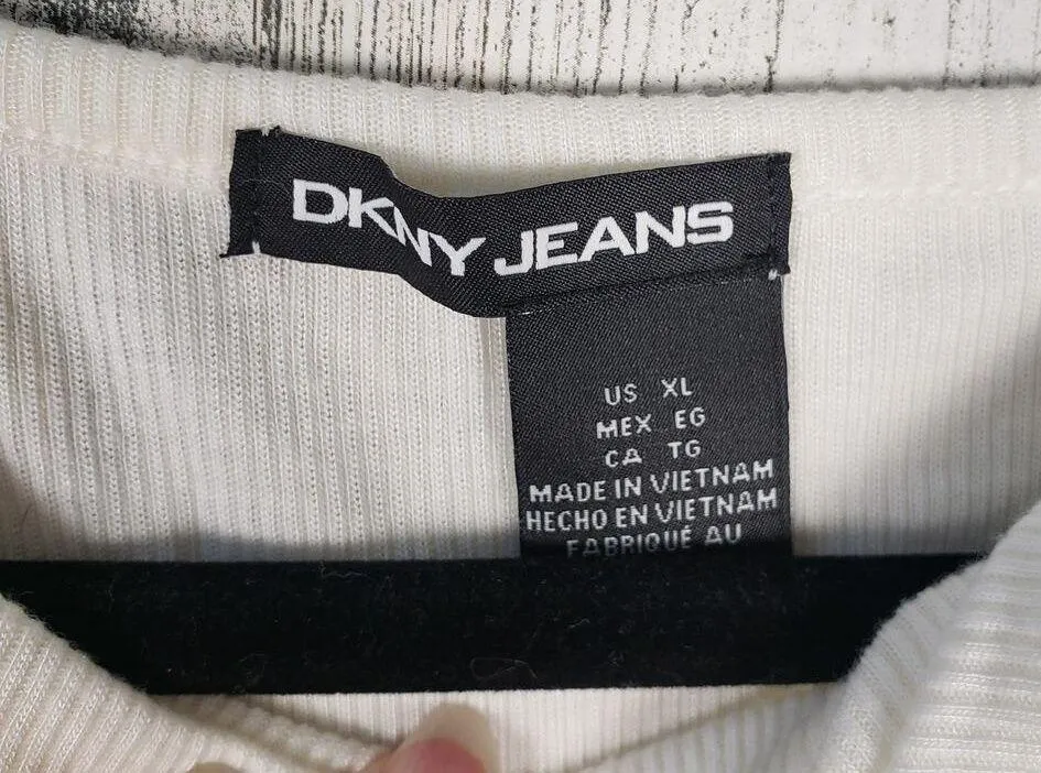 NWOT DKNY Jeans Cream Ribbed Knit Long Sleeve Keyhole Top Women's Size XL - Image 4