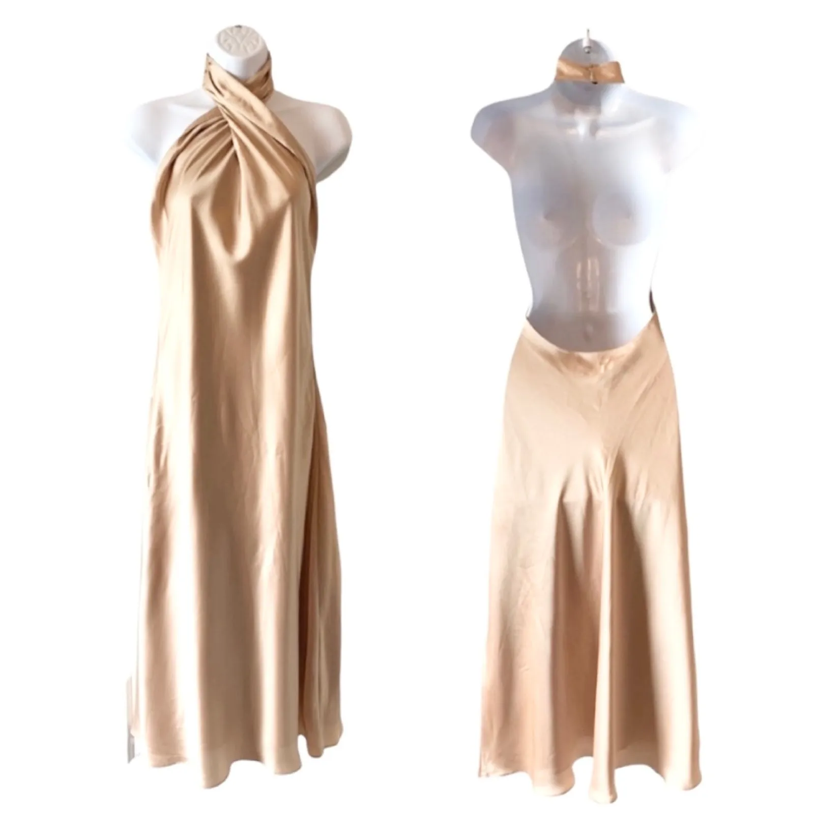 Show Me Your Mumu Jasmine Midi Dress in Champagne Luxe Satin XL - Image 5