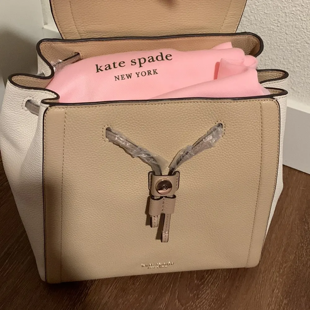 Kate Spade  Leather Knott Colorblocked Backpack in Warm Stone Neutral - Image 9