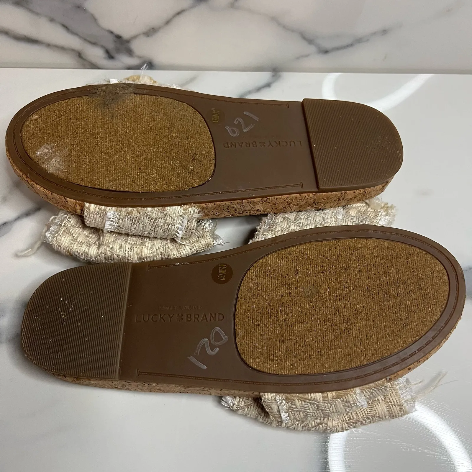 Lucky Brand Women's Cream Bow Cork Slide Floella Sandals Sz 6.5 Beachy Neutral - Image 5