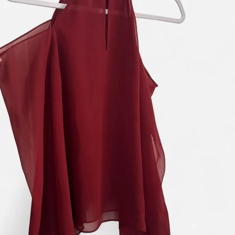 Likely x Revolve Belmont Ruffle Cold Shoulder Blouse – Wine Red Romantic Top XS - Image 3