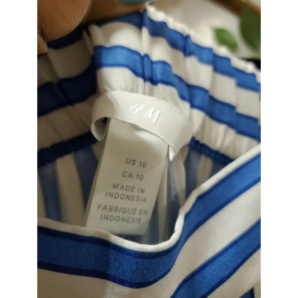 H&M Women's Blue/White Stiped 100% Rayon Mid Rise Wide Legs Dress Pant Size 10 - Image 6