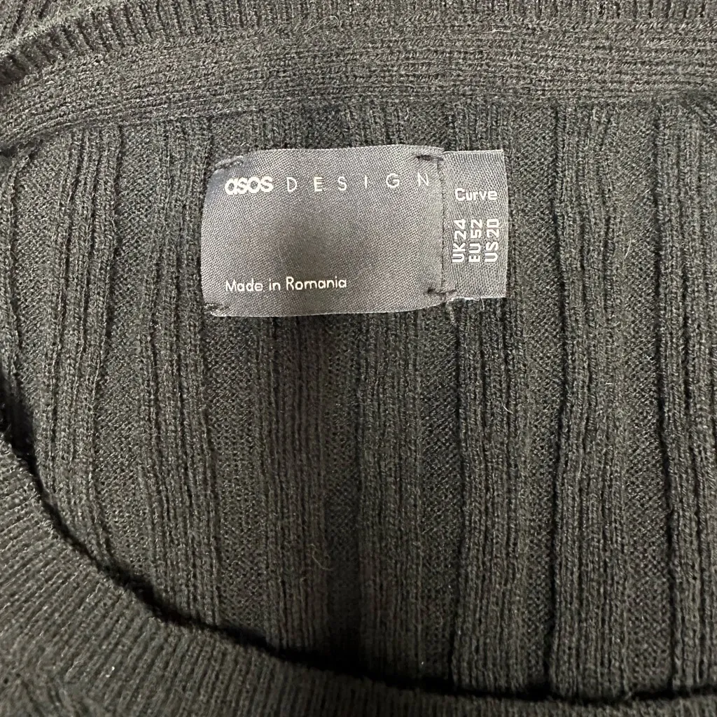 ASOS Curve Ribbed Knit Cut Out Long Sleeve Midi Sweater Dress in Black Size 20 - Image 3