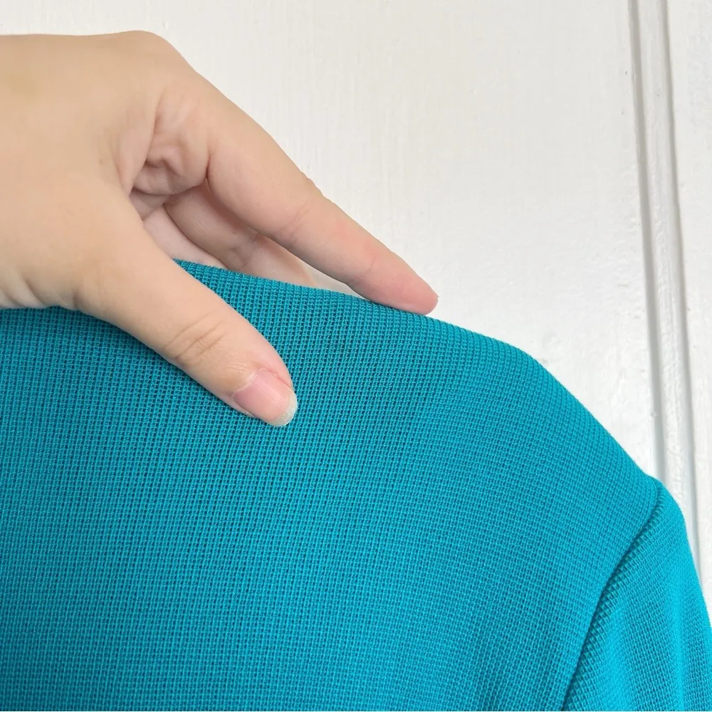 MISOOK • textured knit blazer jacket teal blue single button classic acrylic - Image 9