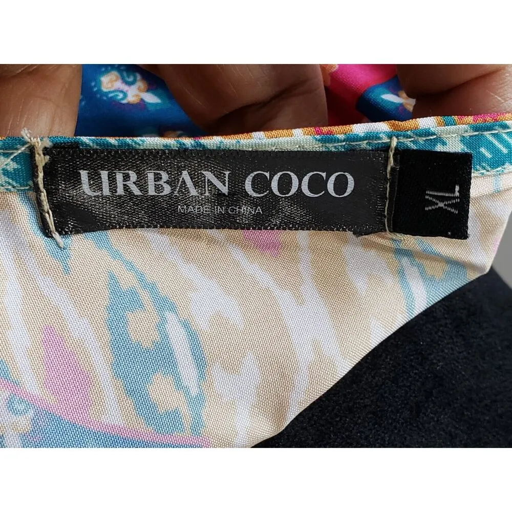 Urban Coco Women Multicolor Polyester Round Neck 3/4 Sleeve Knee Length Dress XL - Image 10