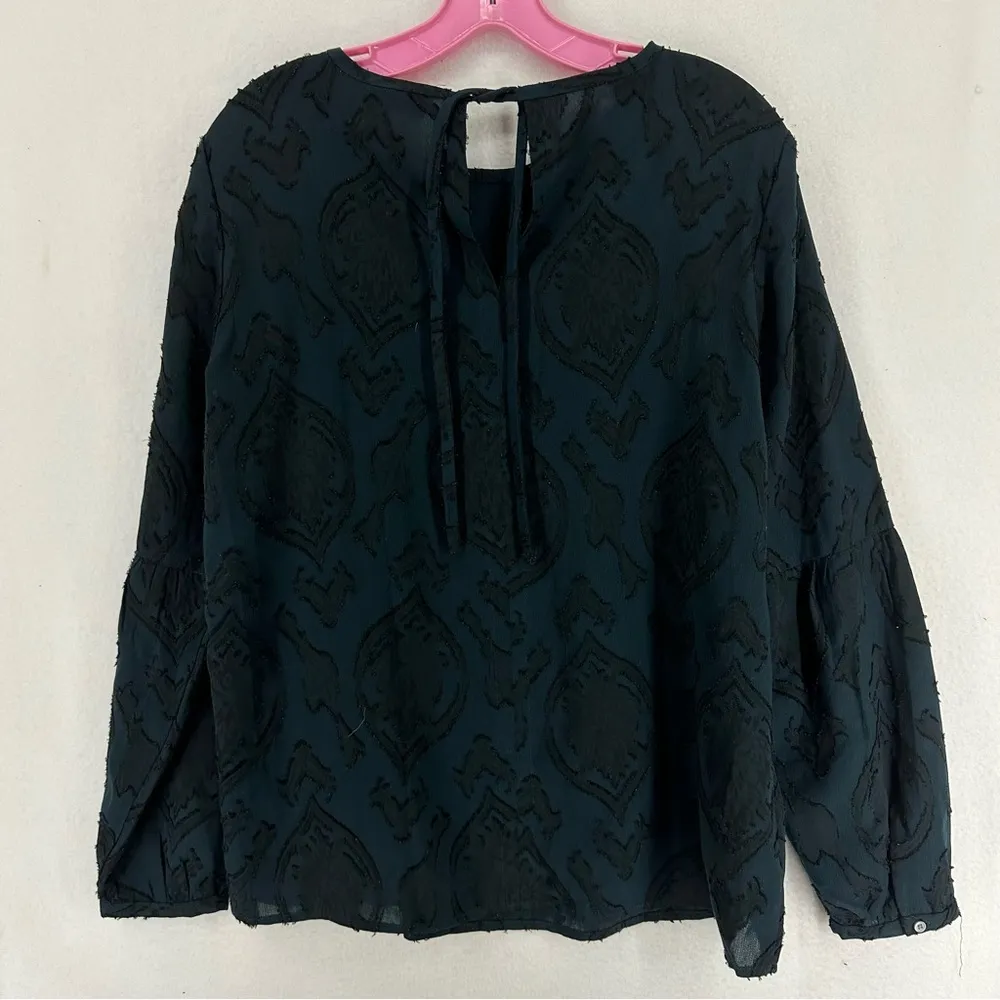Ann Taylor LOFT Blossom Jacquard Lantern Sleeve Blouse Top Size Medium Deep Teal - Image 7
