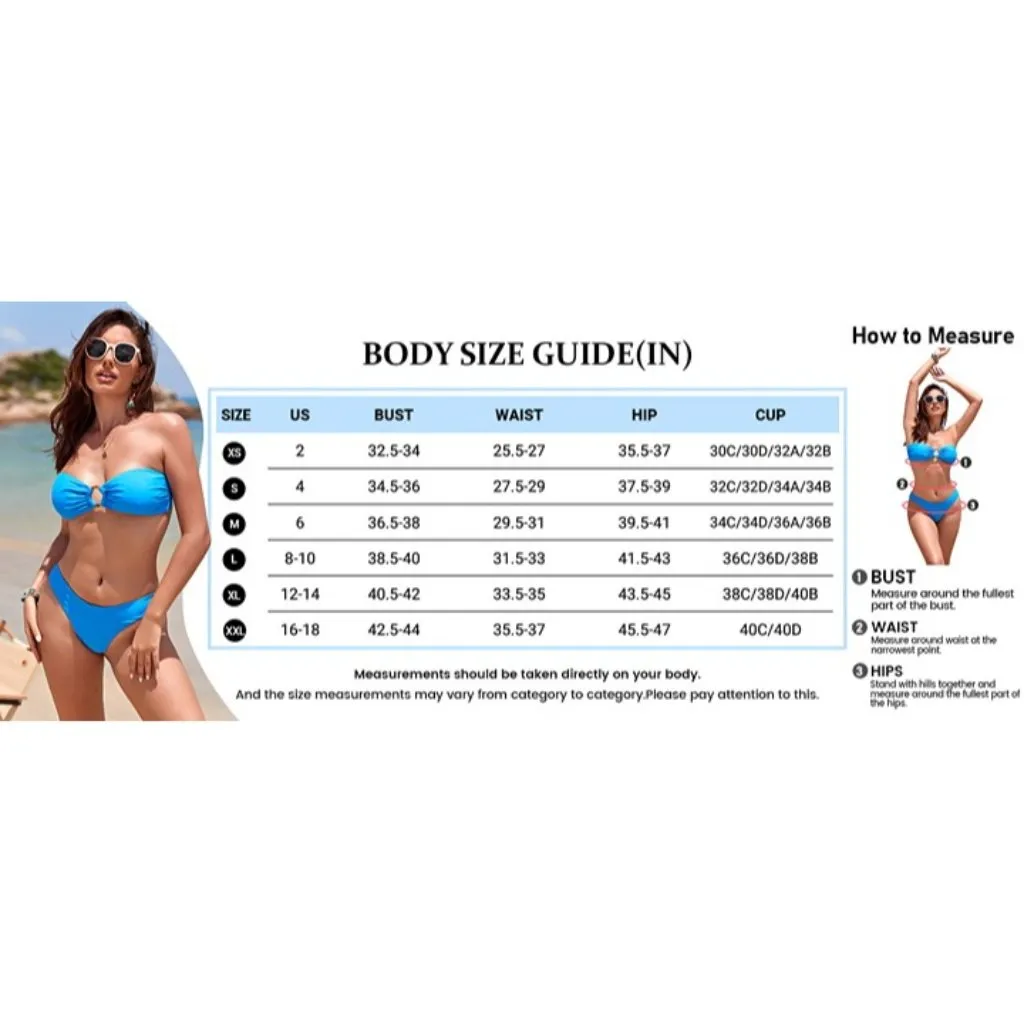 ZAFUL Women's Bandeau Bikini Shiny Metal Ring Decor Lace Up Tied Side High Cut S - Image 11